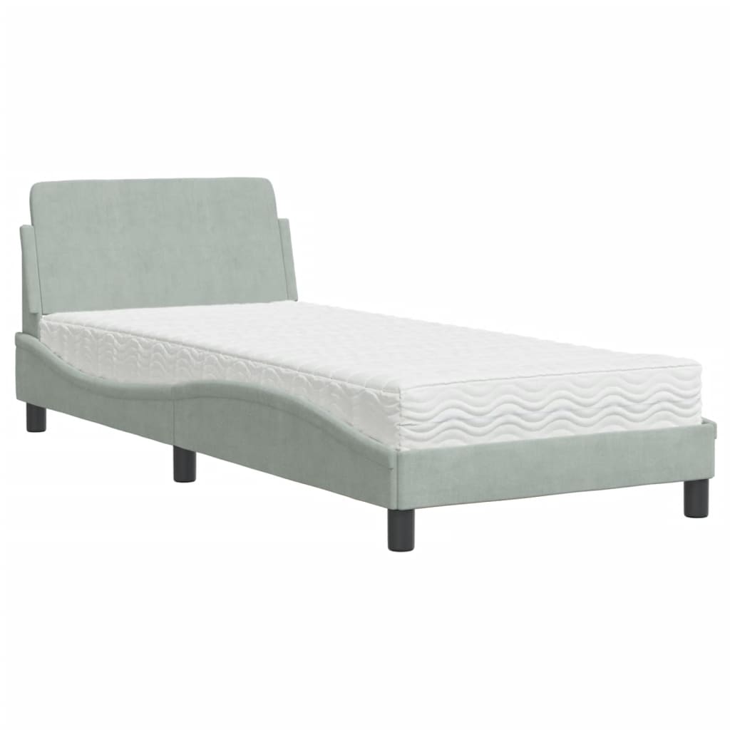 Bed with Mattress "Dover" Light Grey Single Velvet