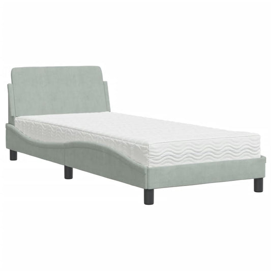 Bed with Mattress "Dover" Light Grey Single Velvet