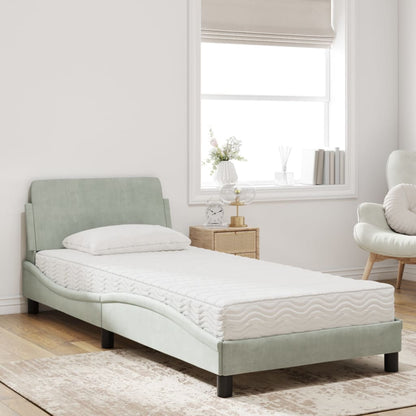 Bed with Mattress "Dover" Light Grey Single Velvet