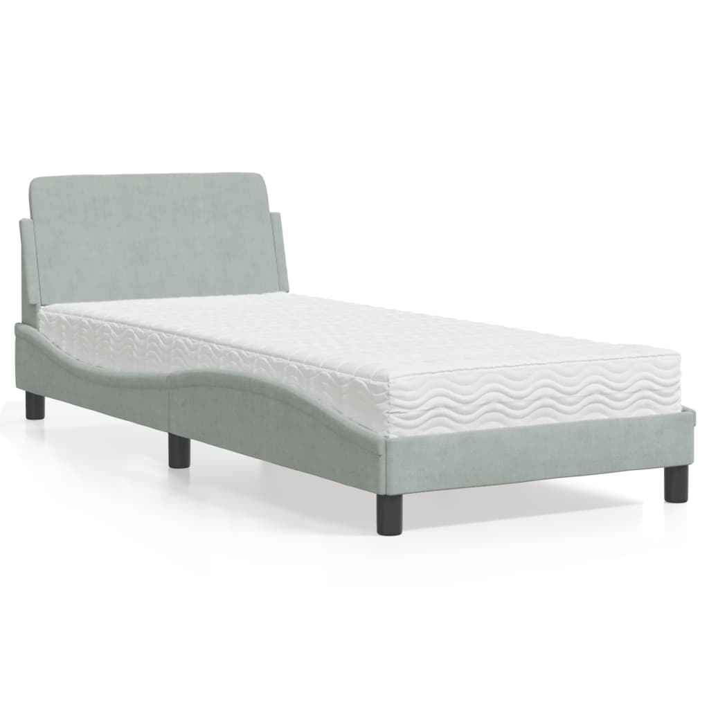 Bed with Mattress "Dover" Light Grey Single Velvet