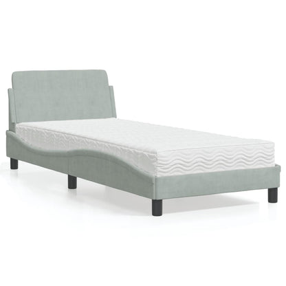 Bed with Mattress "Dover" Light Grey Single Velvet
