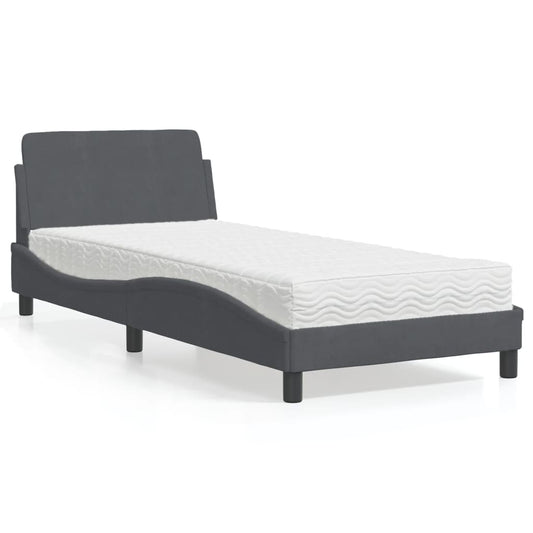Bed with Mattress "Dover" Dark Grey Single Velvet