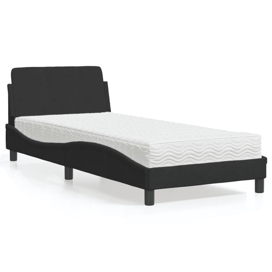 Bed with Mattress "Dover" Black Single Velvet