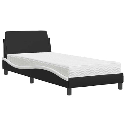 Bed with Mattress "Dover" Black and White Single Faux Leather