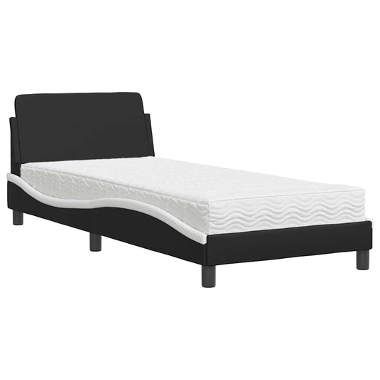 Bed with Mattress "Dover" Black and White Single Faux Leather