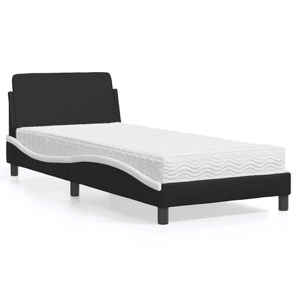 Bed with Mattress "Dover" Black and White Single Faux Leather