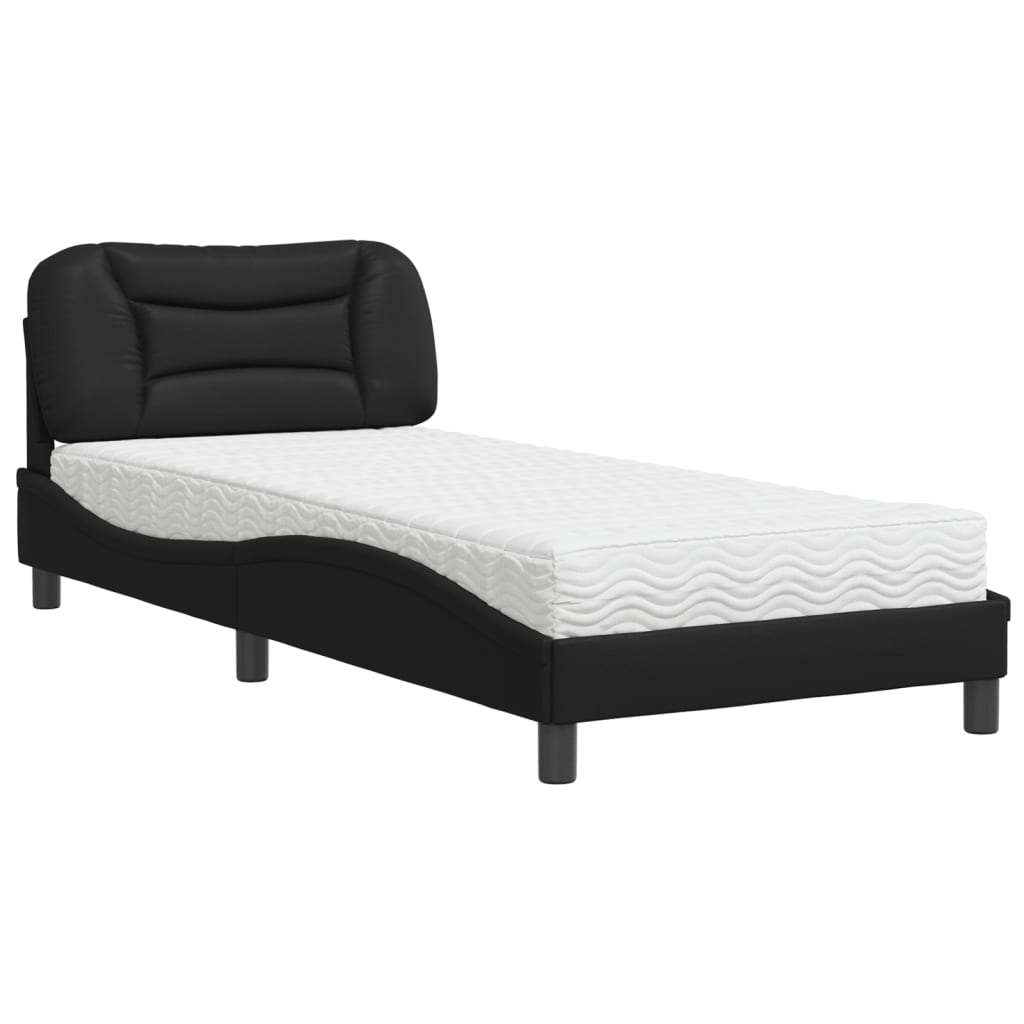 Bed with Mattress "Hvar" Black 90x190 cm Single Faux Leather