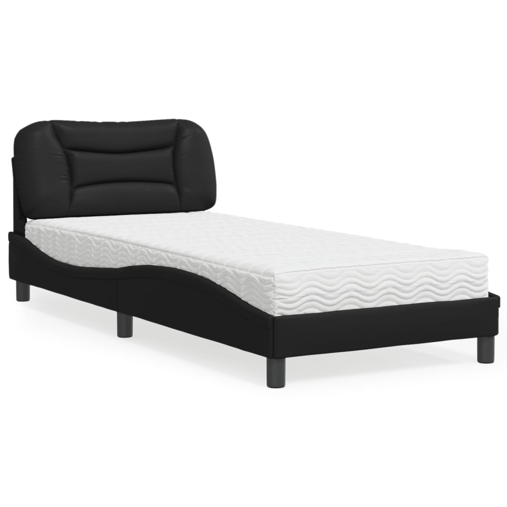 Bed with Mattress "Hvar" Black 90x190 cm Single Faux Leather