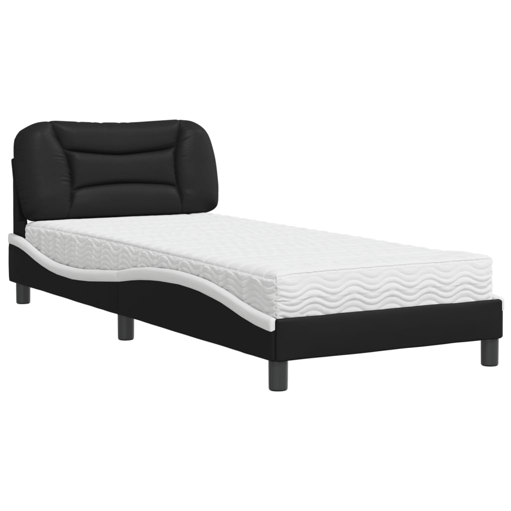 Bed with Mattress "Hvar" Black and White 90x190 cm Faux Leather