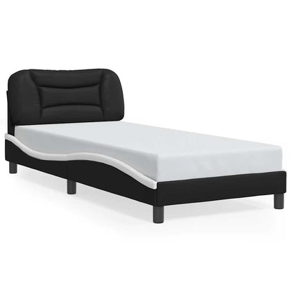 Bed Frame with LED without Mattress "Hvar" Black and White 80x200 cm