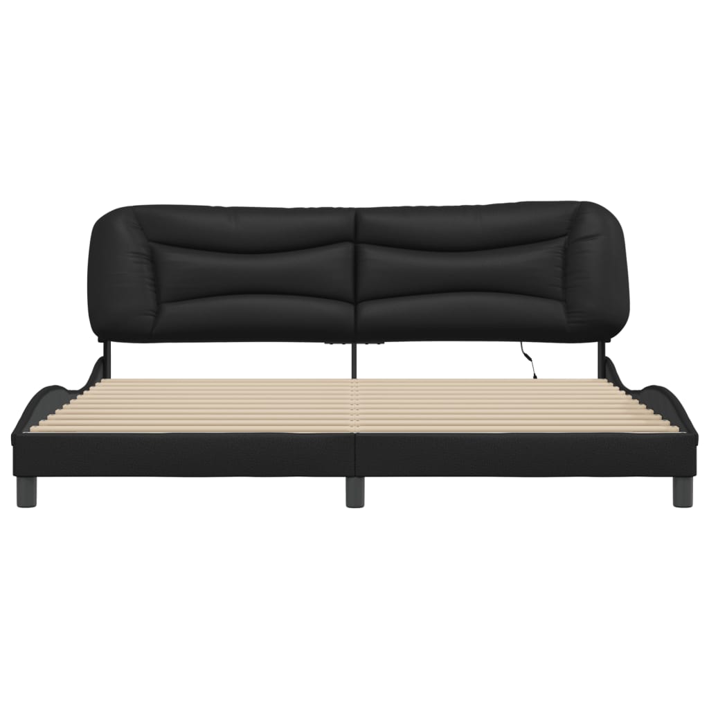 Bed Frame with LED without Mattress "Hvar" Black 200x200 cm