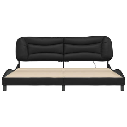 Bed Frame with LED without Mattress "Hvar" Black 200x200 cm