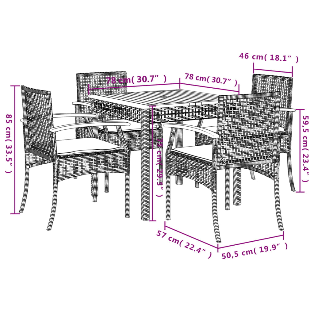 Garden Dining Set | Black | PE rattan | Medium | Removable Covers