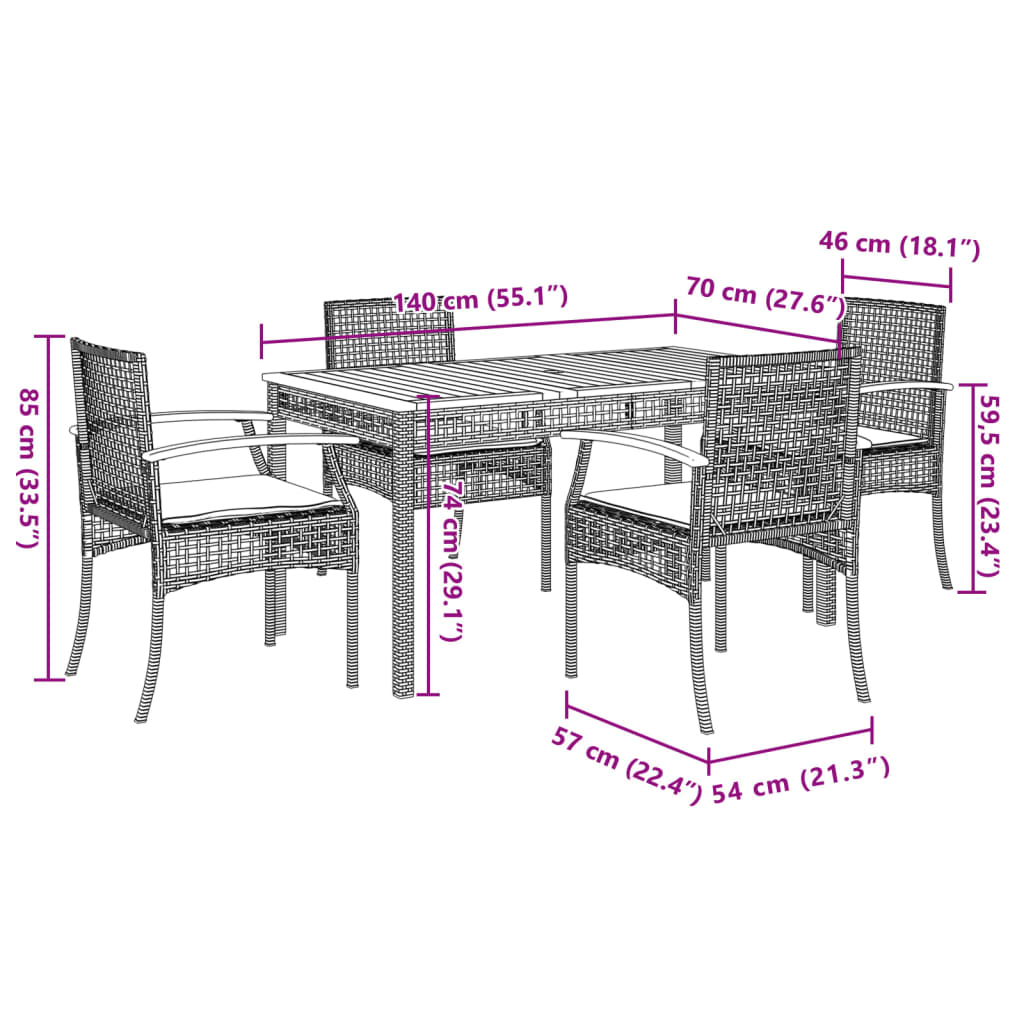 Garden Dining Set | Black | PE Rattan | 5 piece set