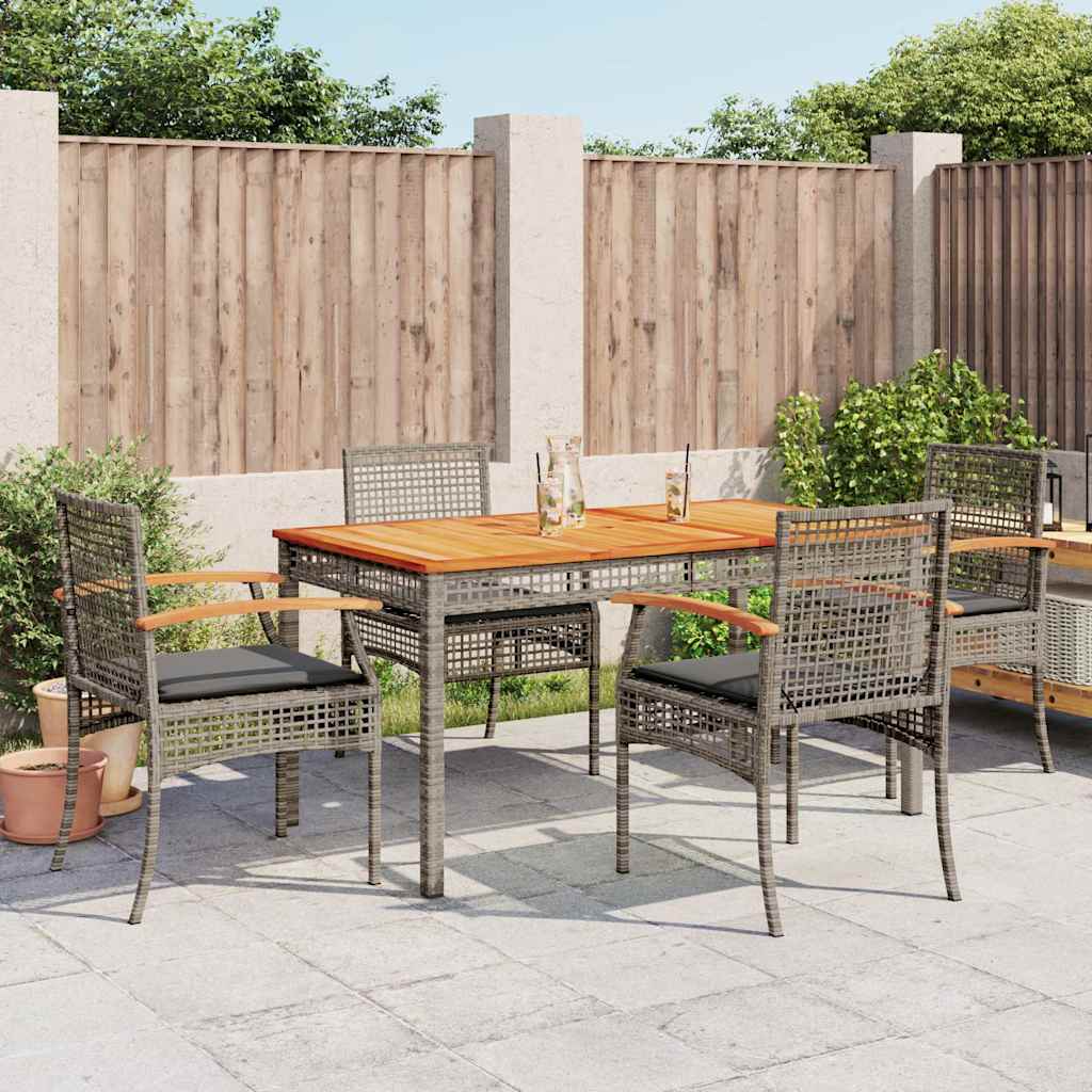 5 Piece Garden Dining Set with Cushions Grey Poly Rattan
