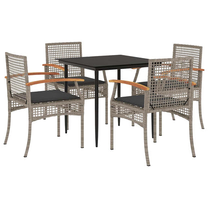 5 Piece Garden Dining Set with Cushions Grey Poly Rattan