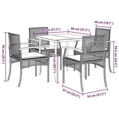 5 Piece Garden Dining Set with Cushions Grey Poly Rattan