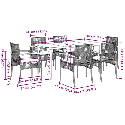 7 Piece Garden Dining Set with Cushions Grey Poly Rattan