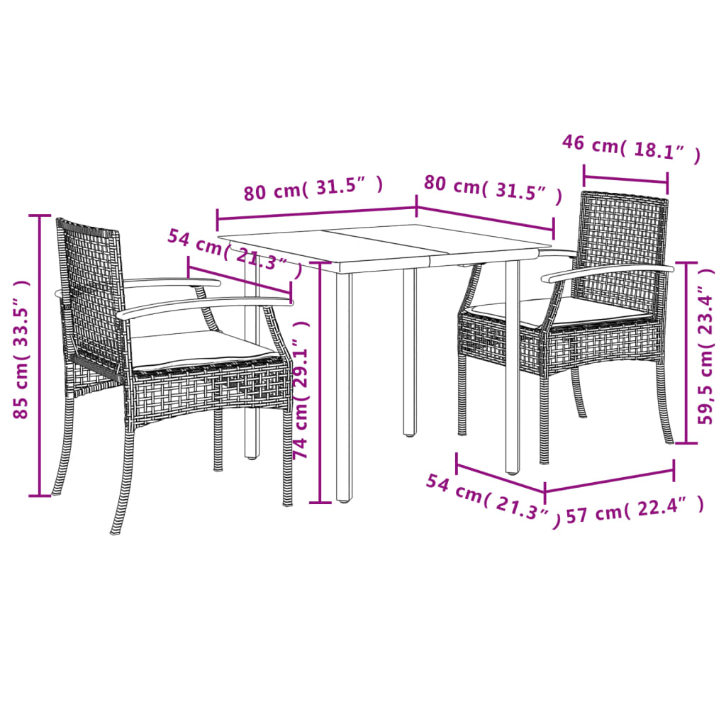 Garden Dining Set | Grey | PE Rattan | UV-Proof Materials