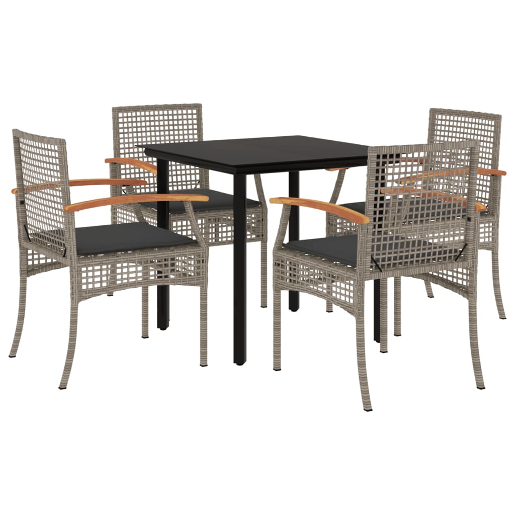 5 Piece Garden Dining Set with Cushions Grey Poly Rattan