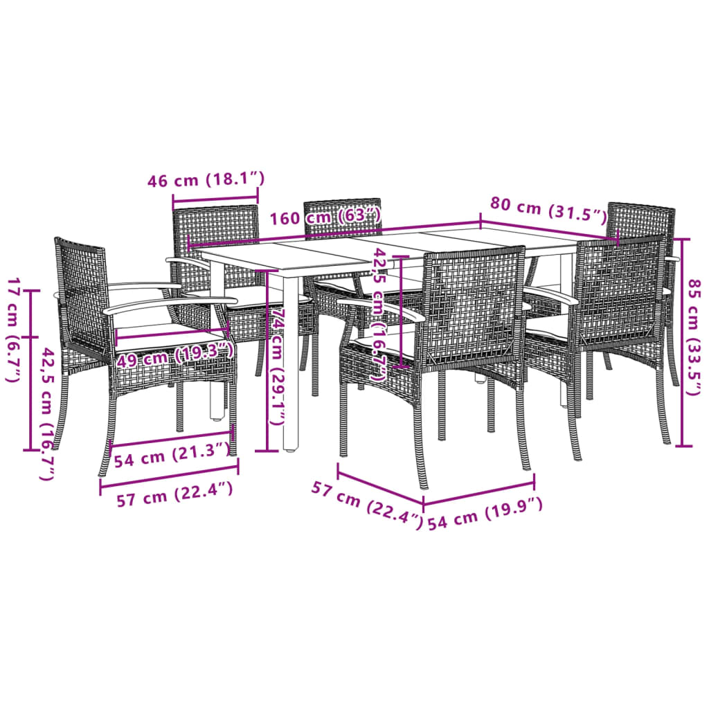 Garden Dining Set | Grey | PE Rattan | Standard |  Removable Covers