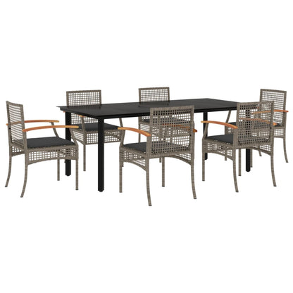 7 Piece Garden Dining Set with Cushions Grey Poly Rattan