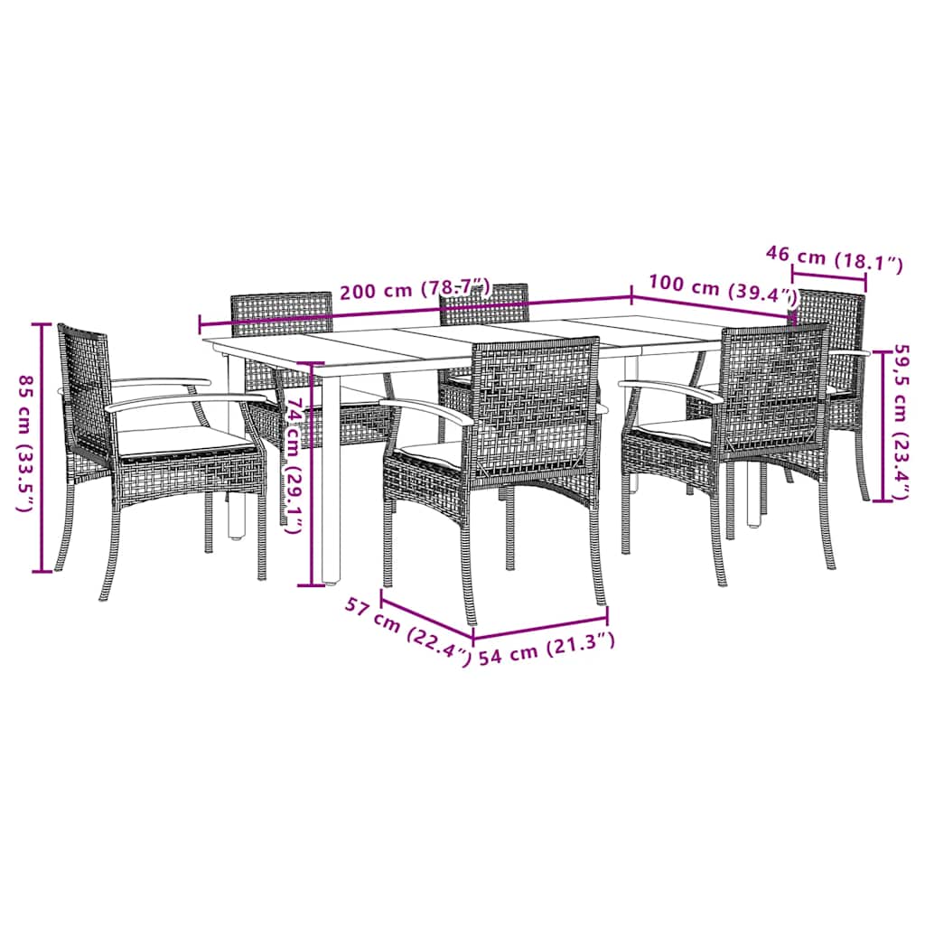7 Piece Garden Dining Set with Cushions Grey Poly Rattan