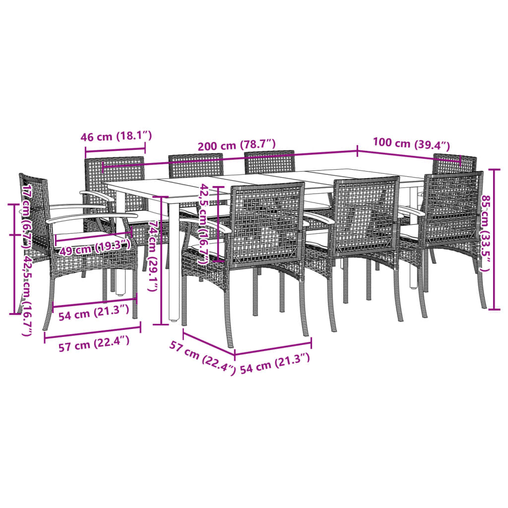 Garden Dining Set | Grey | PE rattan | Large | UV-resistant materials