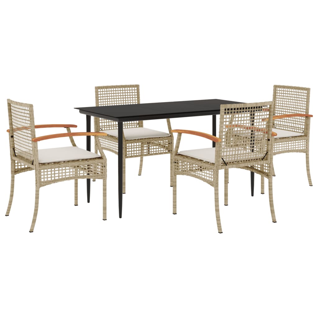Garden Dining Set | Beige chairs and cushions, Black table | PE Rattan