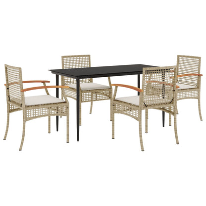 Garden Dining Set | Beige chairs and cushions, Black table | PE Rattan