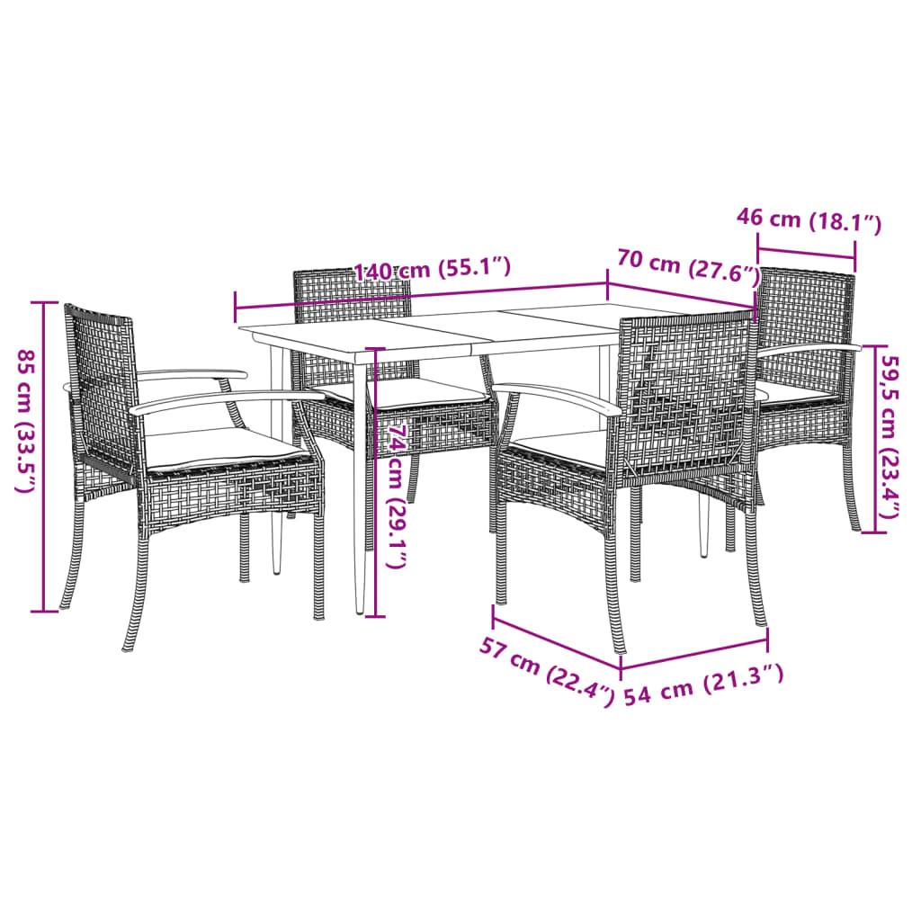 Garden Dining Set | Beige chairs and cushions, Black table | PE Rattan