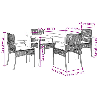Garden Dining Set | Beige chairs and cushions, Black table | PE Rattan