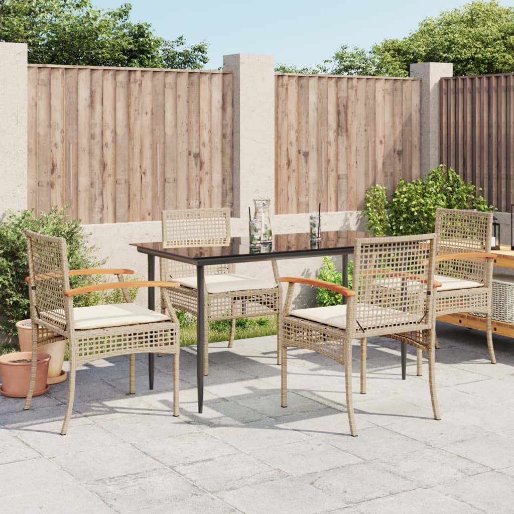 Garden Dining Set | Beige chairs and cushions, Black table | PE Rattan