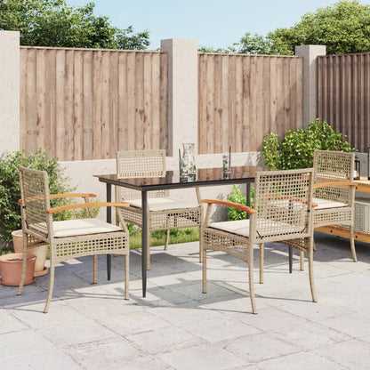 Garden Dining Set | Beige chairs and cushions, Black table | PE Rattan