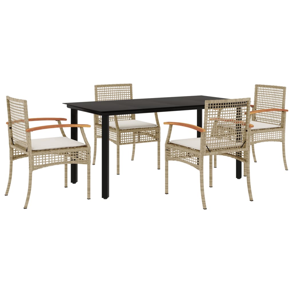 Garden Dining Set | Black table, Beige chairs, Cream white cushions
