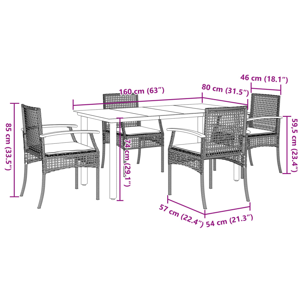 Garden Dining Set | Black table, Beige chairs, Cream white cushions