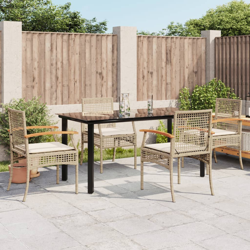 Garden Dining Set | Black table, Beige chairs, Cream white cushions