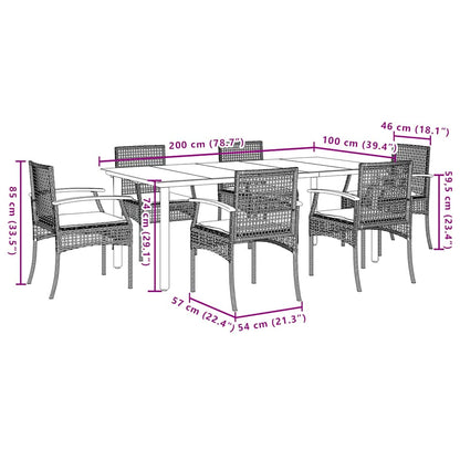 7 Piece Garden Dining Set with Cushions Beige Poly Rattan
