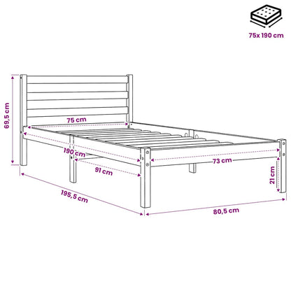 Bed Frame without Mattress Wax Brown 75x190 cm Solid Wood Pine