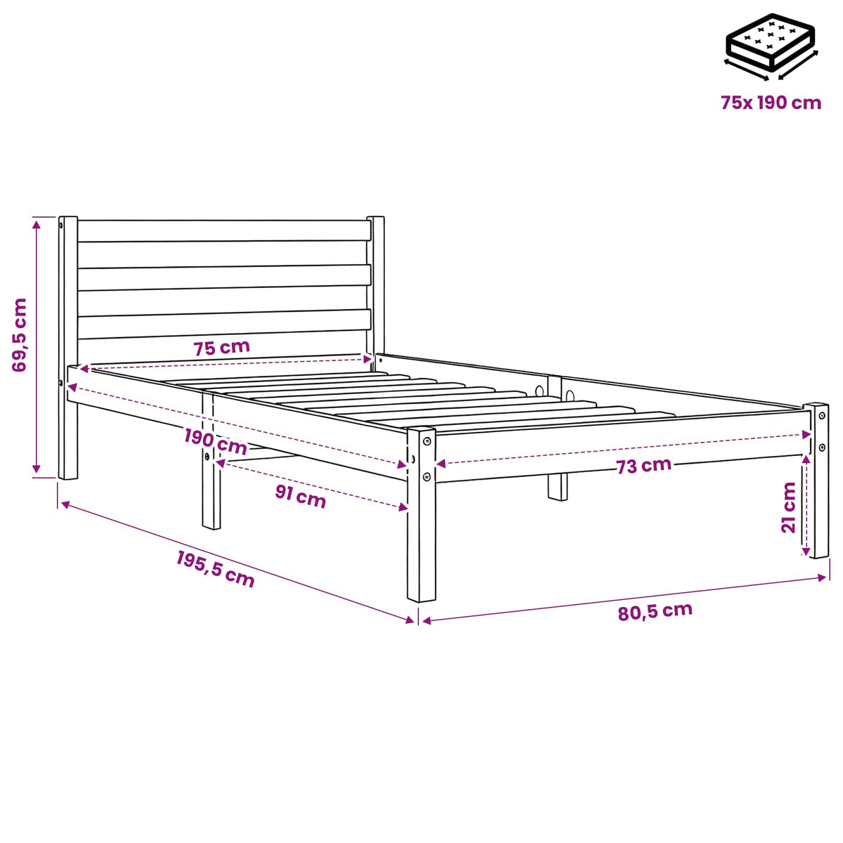 Bed Frame without Mattress Wax Brown 75x190 cm Solid Wood Pine