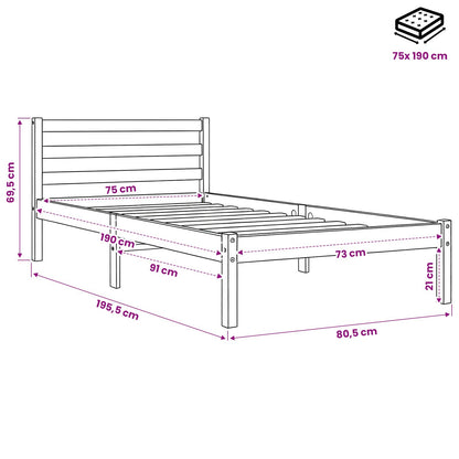 Bed Frame without Mattress Wax Brown 75x190 cm Solid Wood Pine