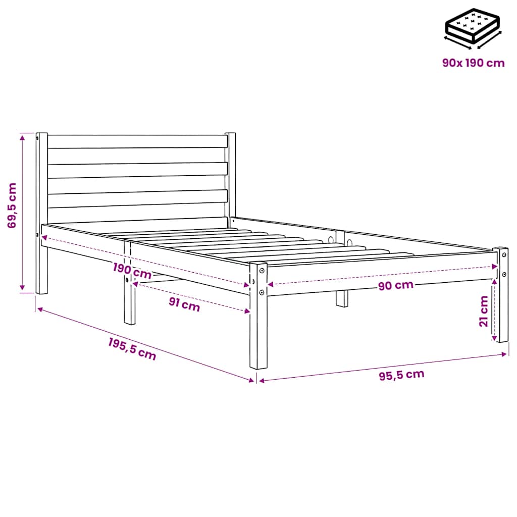 Bed Frame without Mattress Wax Brown 90x190 cm Solid Wood Pine