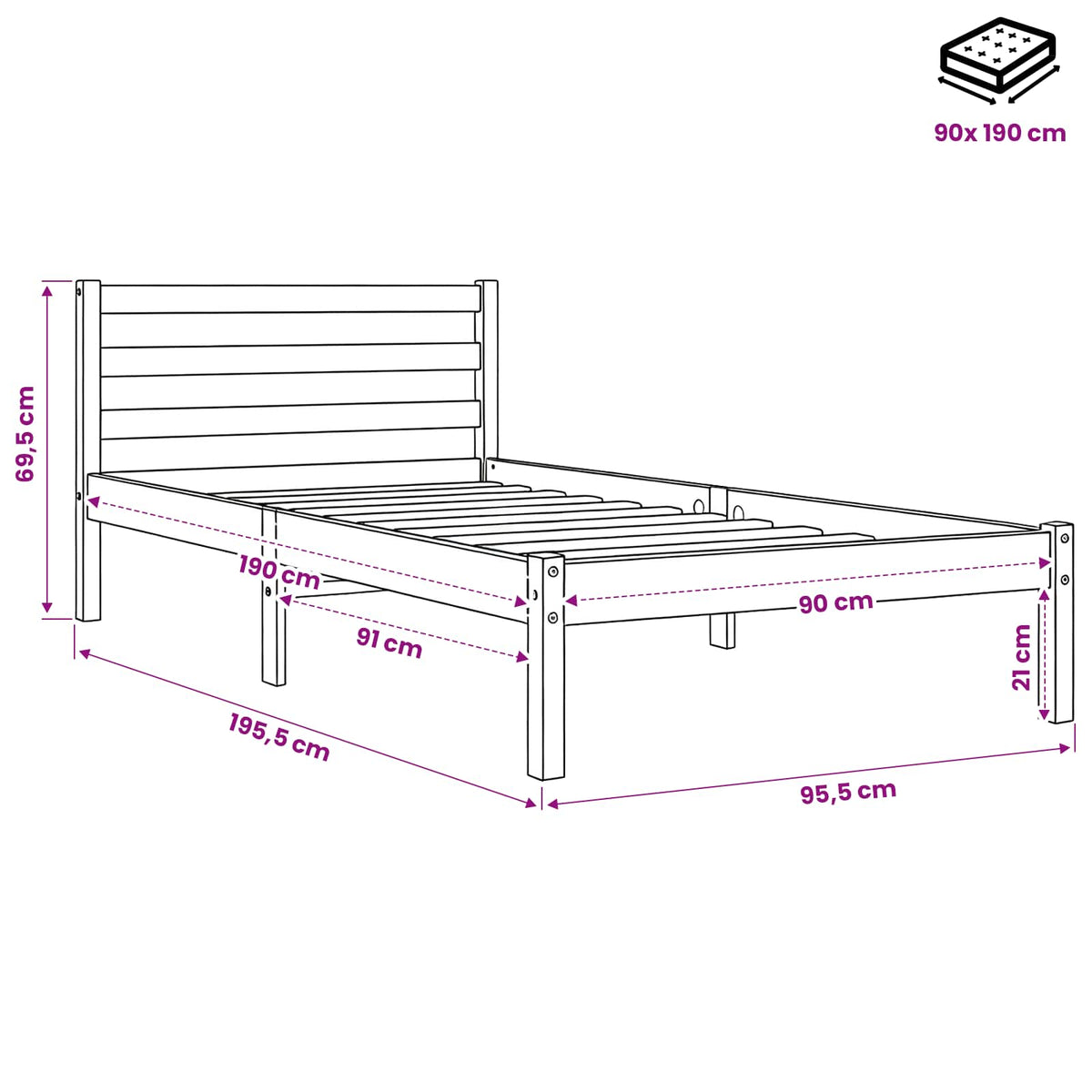 Bed Frame without Mattress Wax Brown 90x190 cm Solid Wood Pine