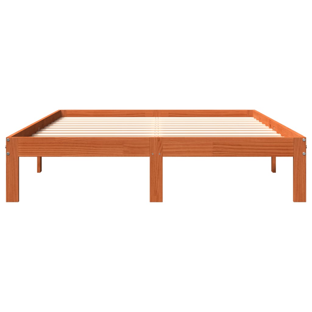 Bed Frame without Mattress Wax Brown 135x190 cm Double Solid Wood Pine