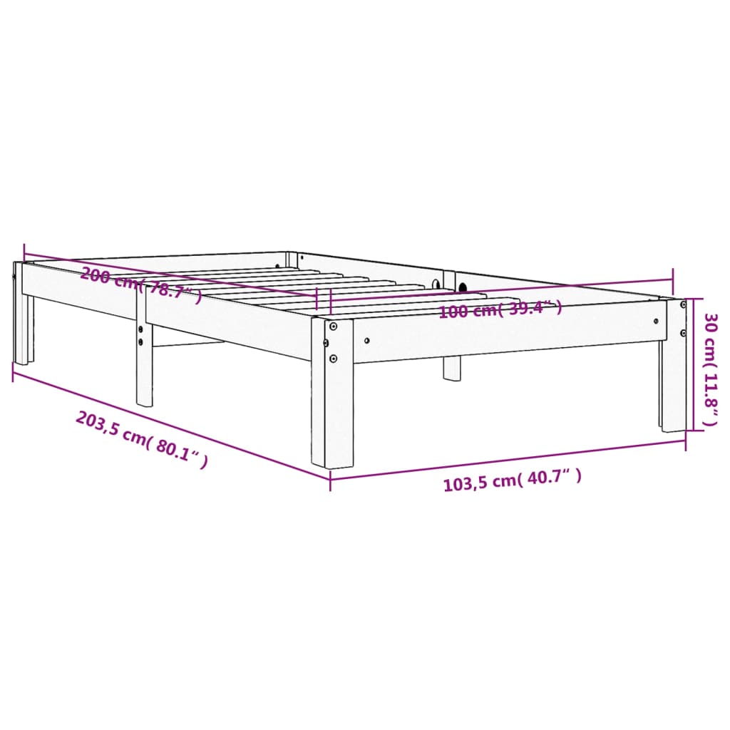 Bed Frame without Mattress Wax Brown 100x200 cm Solid Wood Pine