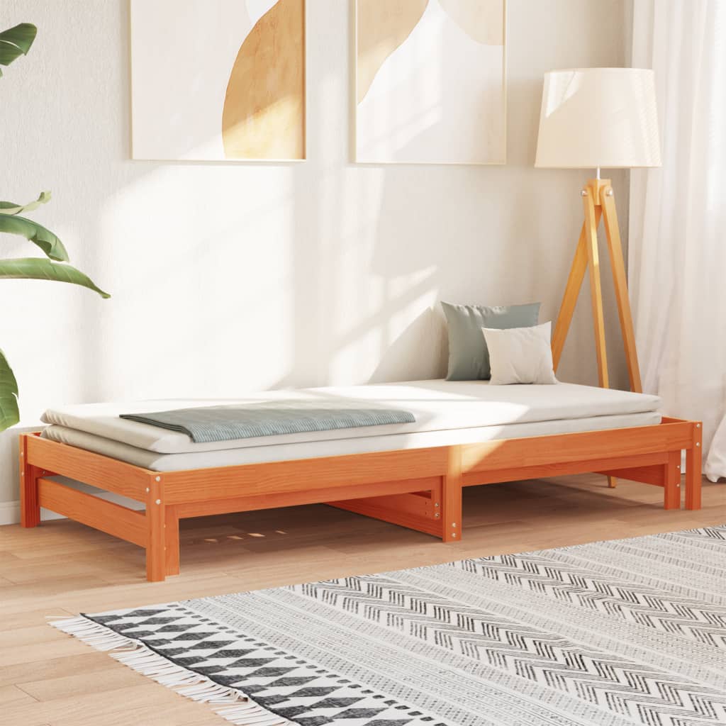 Day Bed with Trundle without Mattress Wax Brown 90x200 cm
