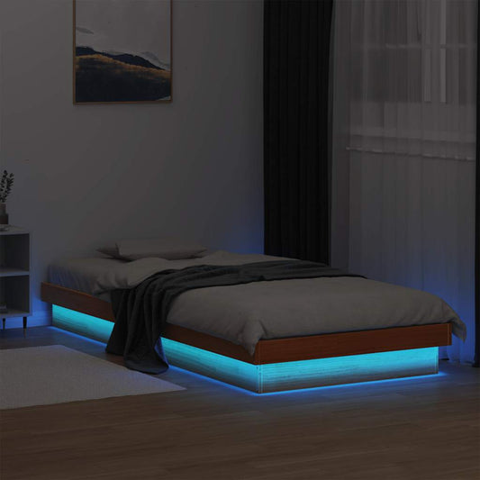 LED Bed Frame without Mattress Wax Brown 90x200 cm Solid Wood