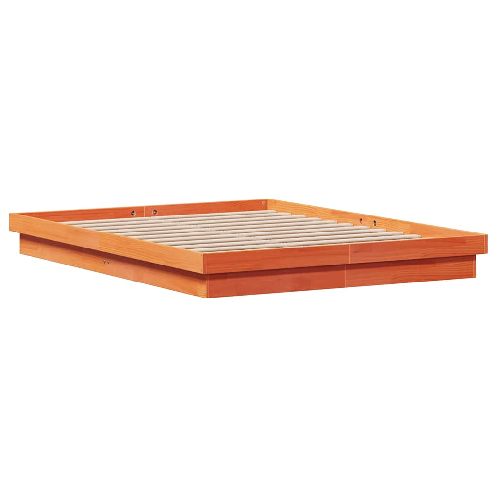LED Bed Frame without Mattress Wax Brown 150x200 cm King Size Solid Wood