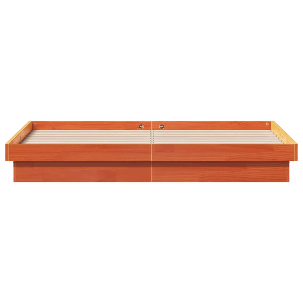 LED Bed Frame without Mattress Wax Brown 150x200 cm King Size Solid Wood