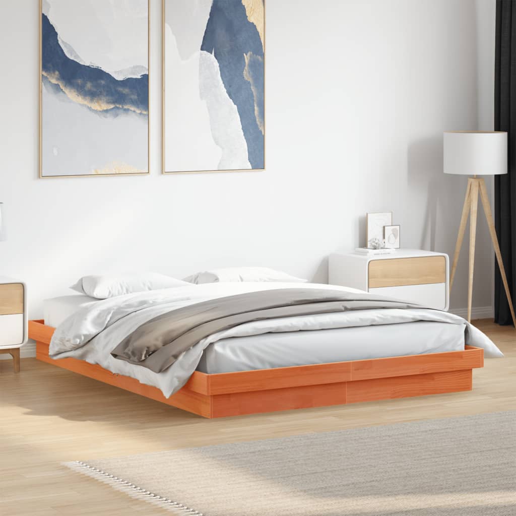 LED Bed Frame without Mattress Wax Brown 160x200 cm Solid Wood